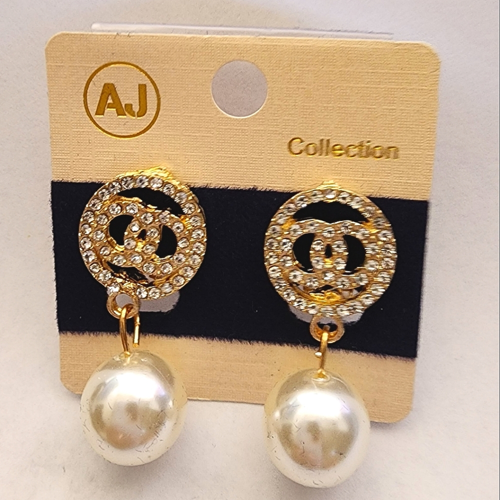 3 for $18 Gold Pearl Drop Earrings Designer Styled Rhinestone Circles CL…